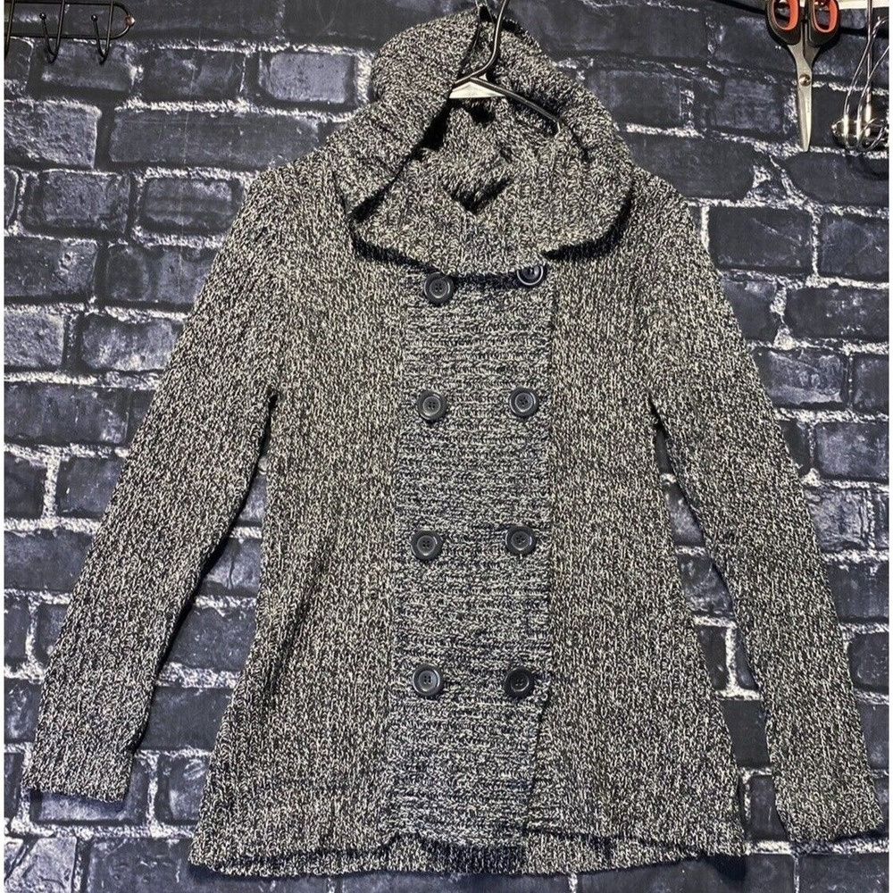 Effeci Hooded Cardigan Sweater Women S Black White Double Breasted Knit Peacoat